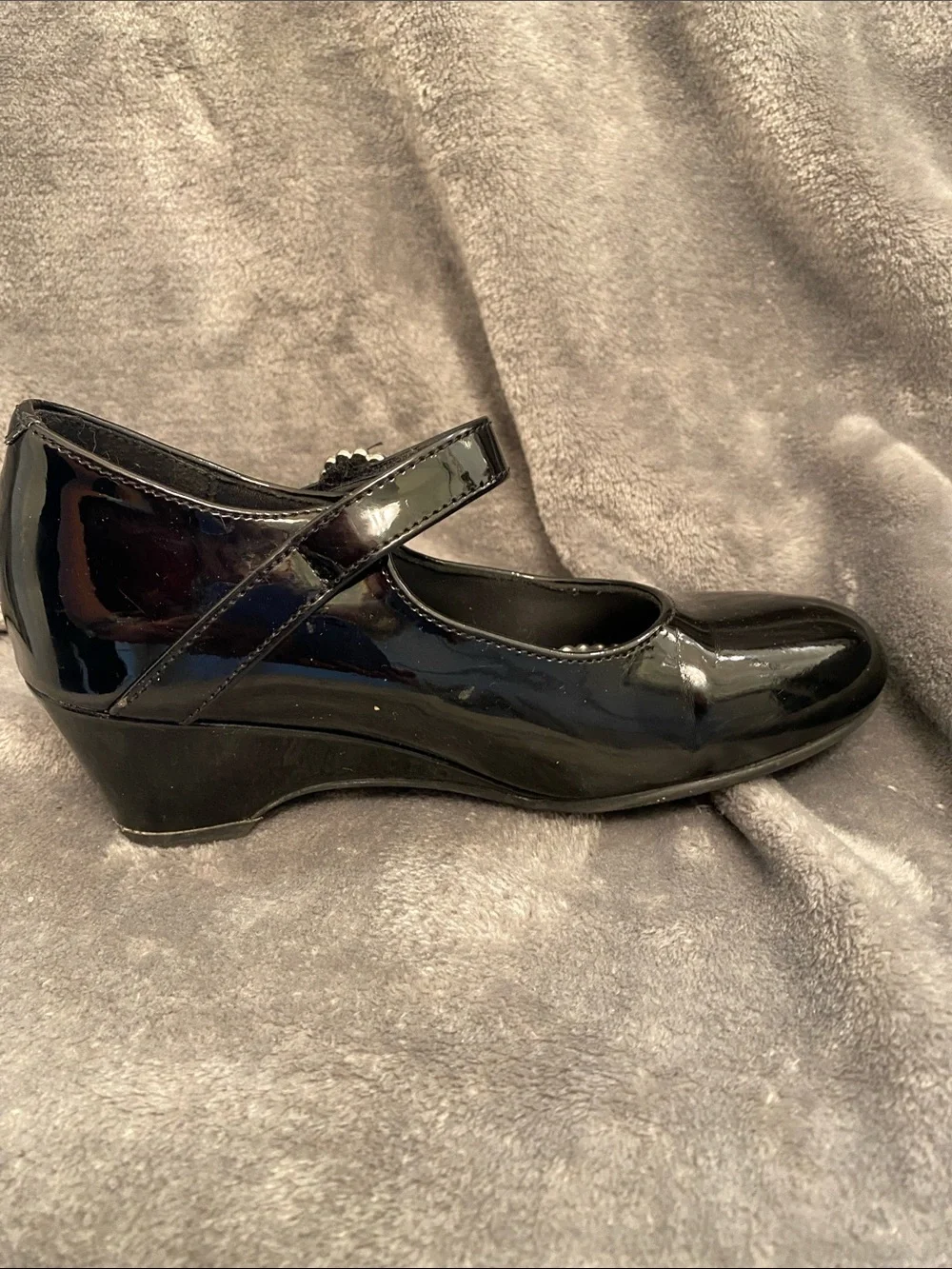 Christie & Joe Girls' Black Patent Mary Jane with Rhinestone Buckle